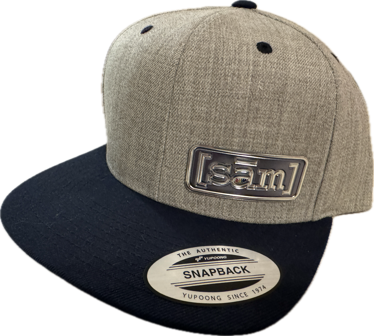 Flat Bill Snapback with 3D Logo-Heather and Navy