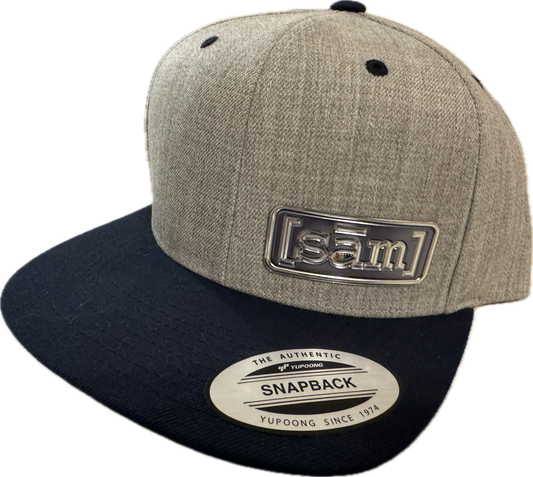 Flat Bill Snapback with 3D Logo-Heather and Navy