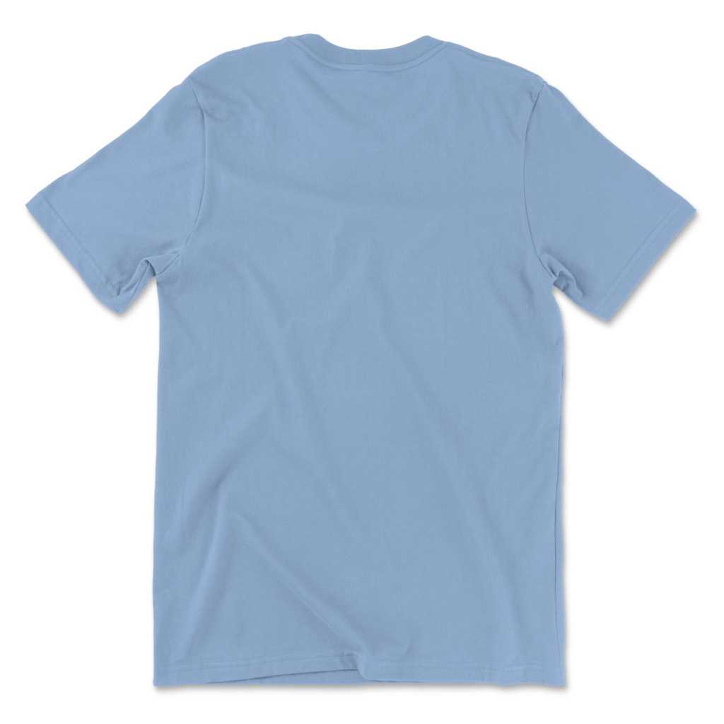 Flat lay back of Same Apparel's LGBTQ pride shirt. Baby blue in color with nothing printed on back.
